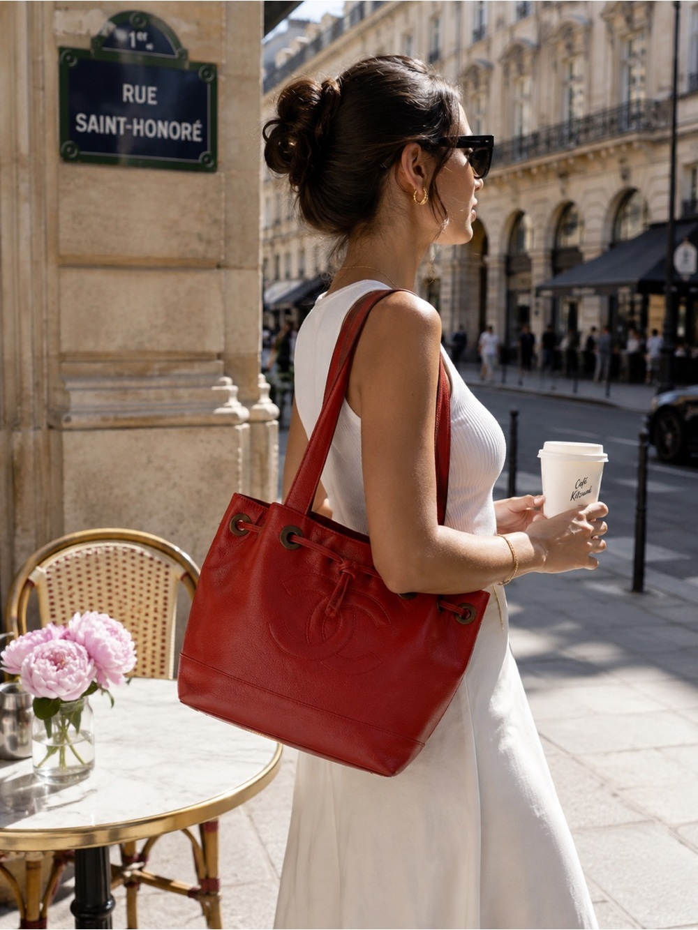 Chanel Vintage Mark Drawstring Tote Bag Red Caviar Leather - 2000s